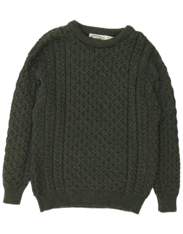 Aran Crafts Herre Boat Neck Jumper Sweater Medium Grøn Merinould