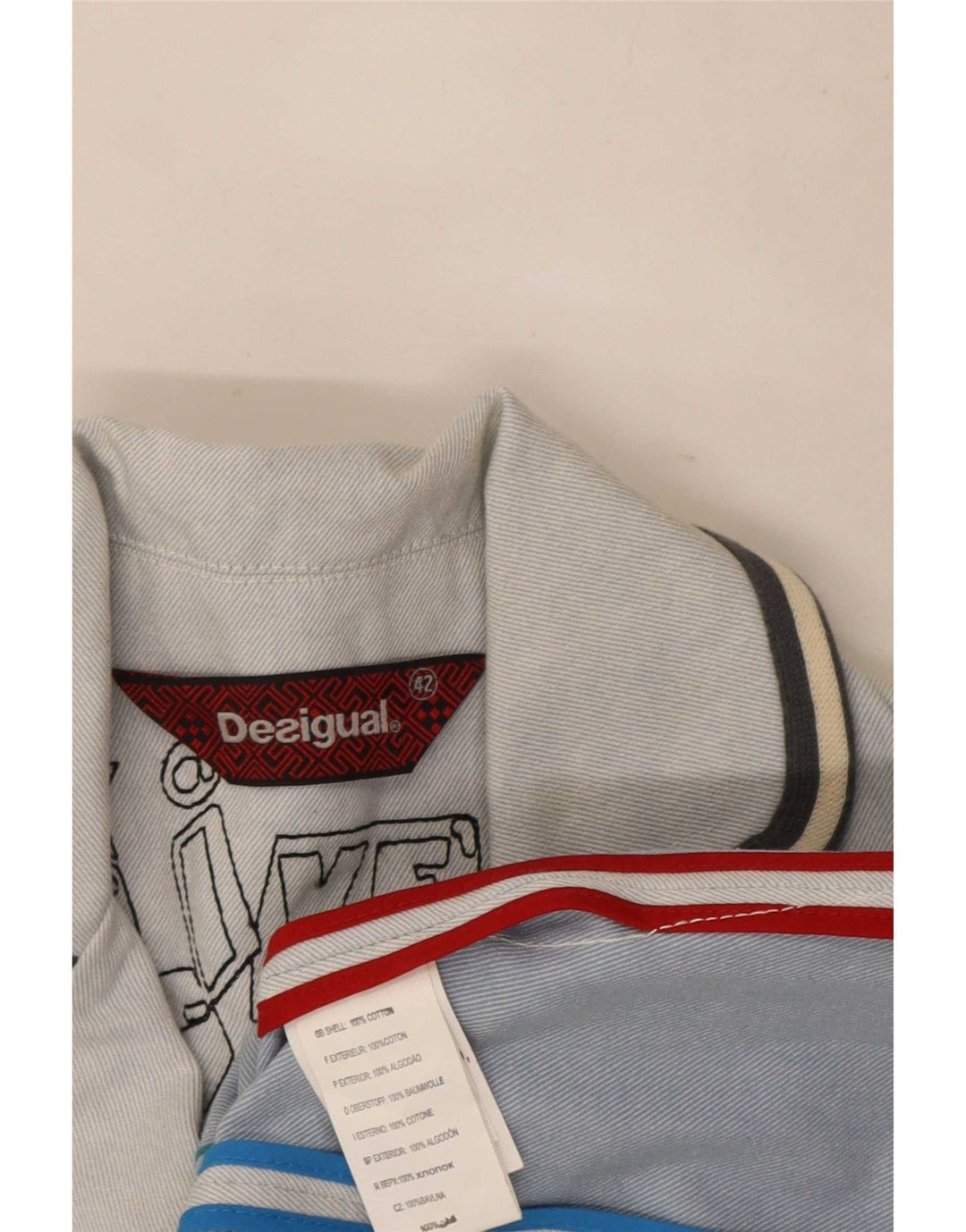 Desigual Womens Graphic 3-knaps blazerjakke EU 42 Stor blå bomuld