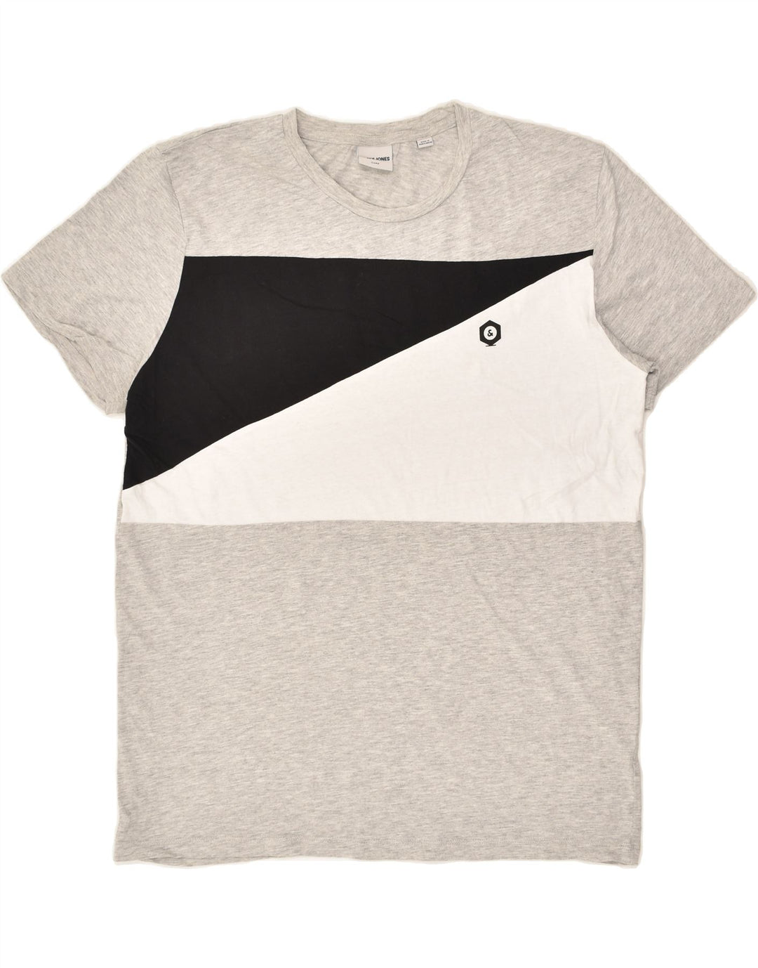 JACK & JONES Mens T-Shirt Top XL Grey Colourblock Cotton | Vintage Jack & Jones | Thrift | Second-Hand Jack & Jones | Used Clothing | Messina Hembry 