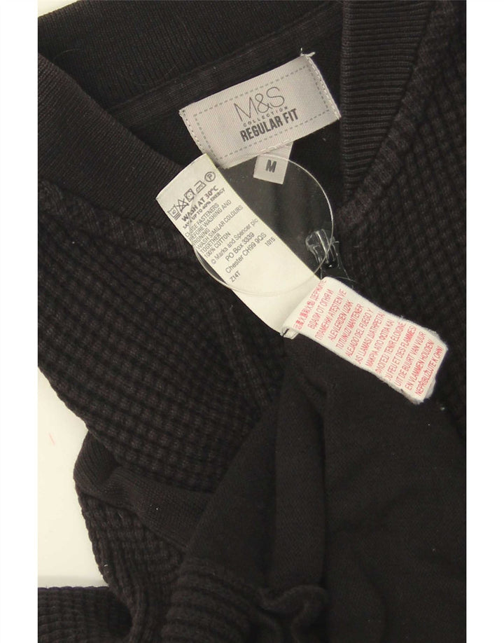 Marks & Spencer Herre Regular Fit Cardigan Sweater Medium Sort Bomuld