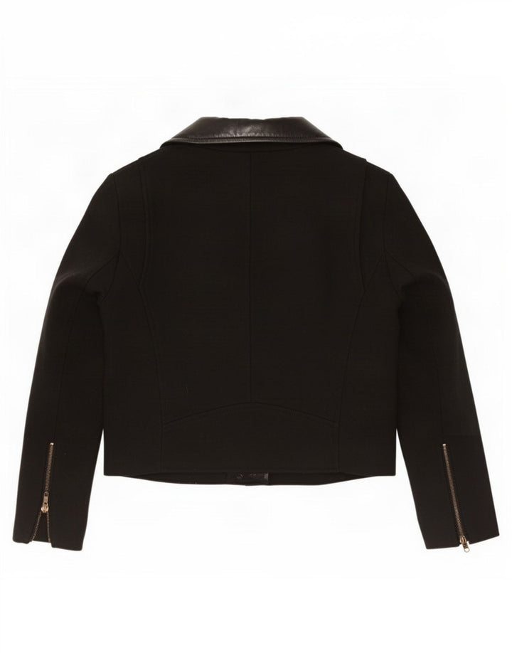 Zara Womens Crop Biker Jacket UK 18 XL Sort Polyester