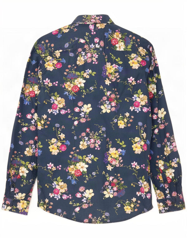 Angelo Litrico herre Slim Fit skjorte str. 37/38 Lille marineblå blomsterbomuld