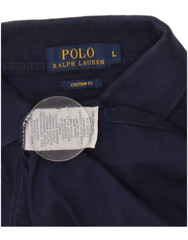 POLO RALPH LAUREN Herre Custom Fit Polo Shirt Stor marineblå bomuld