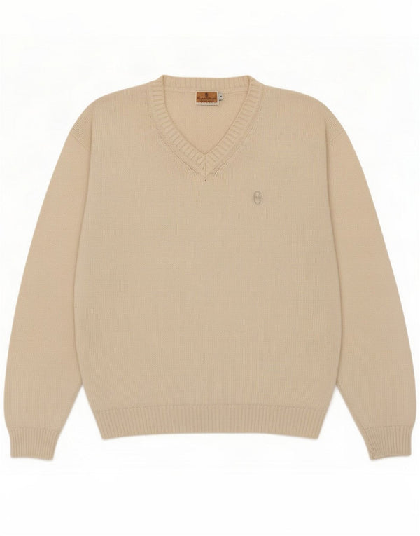 Conte of Florence Herre V-hals sweater Medium Beige Bomuld