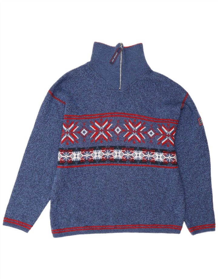 Angelo Litrico Herre Zip Neck sweater Medium Blue Fair Isle