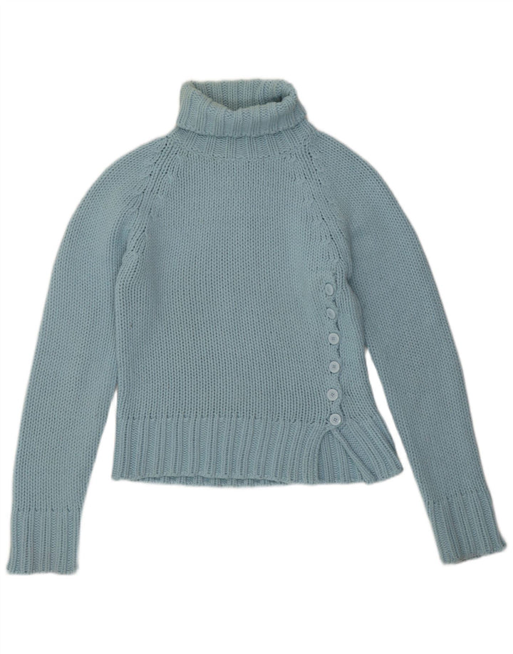 Zara Dame Roll Neck Jumper Sweater UK 14 Stor Blå Akryl