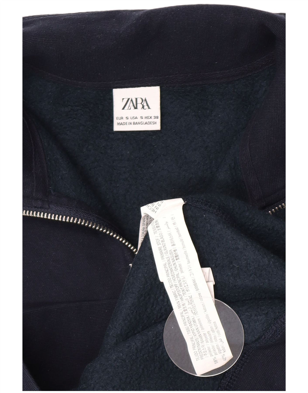 Zara Sweatshirt med lynlås til mænd, lille marineblå polyester
