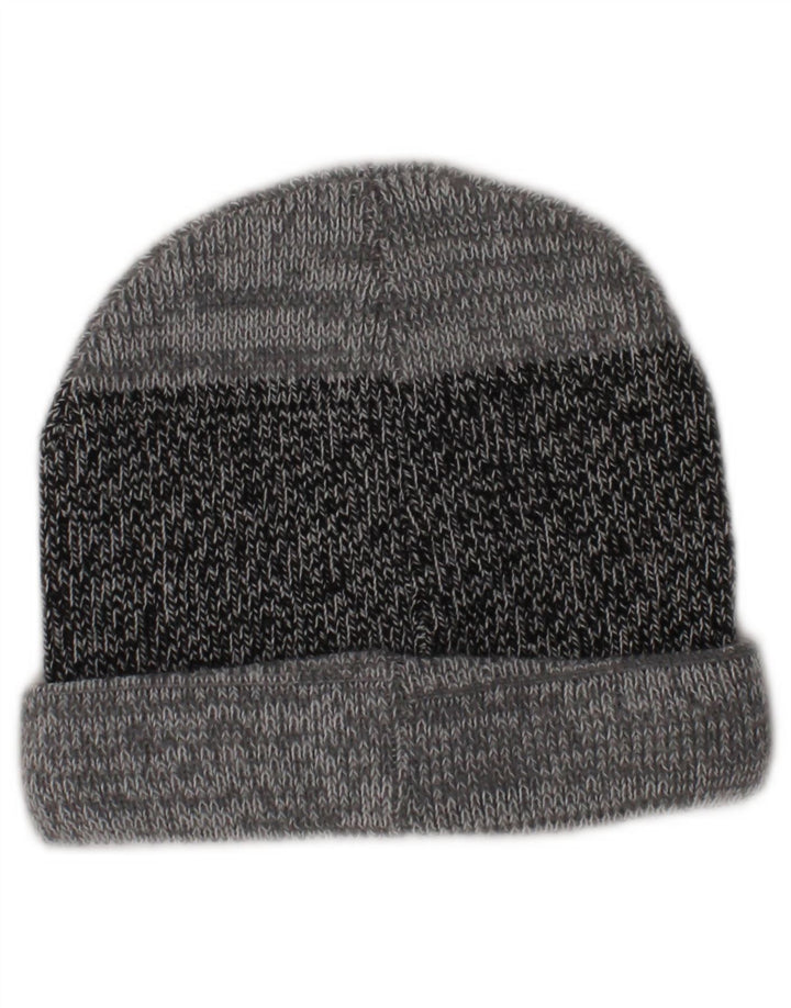 VINTAGE Mens Graphic Knit Beanie Hat One Size Grey Colourblock Classic