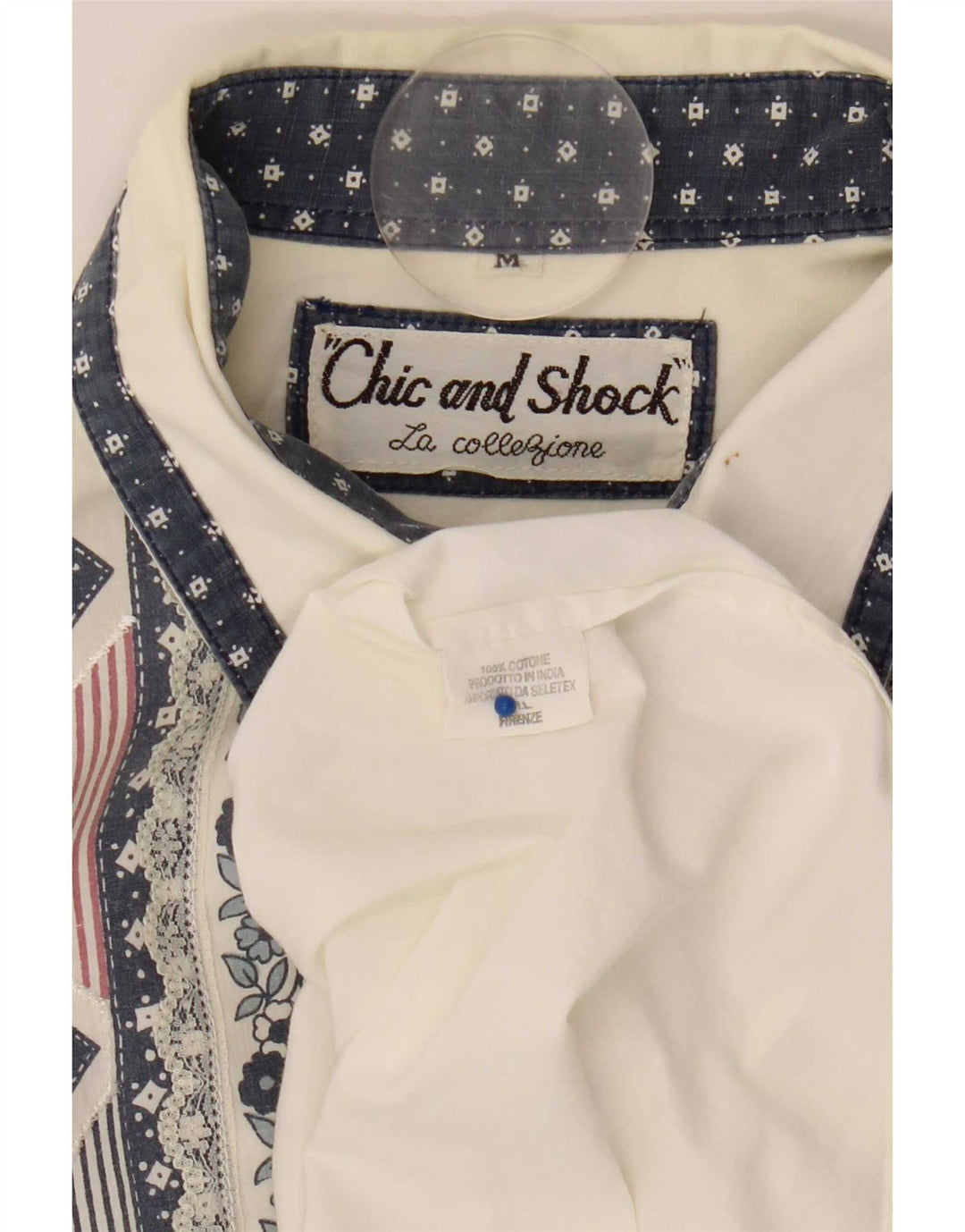 Vintage Dame Oversized skjortebluse UK 14 Medium White Geometrisk Bomuld