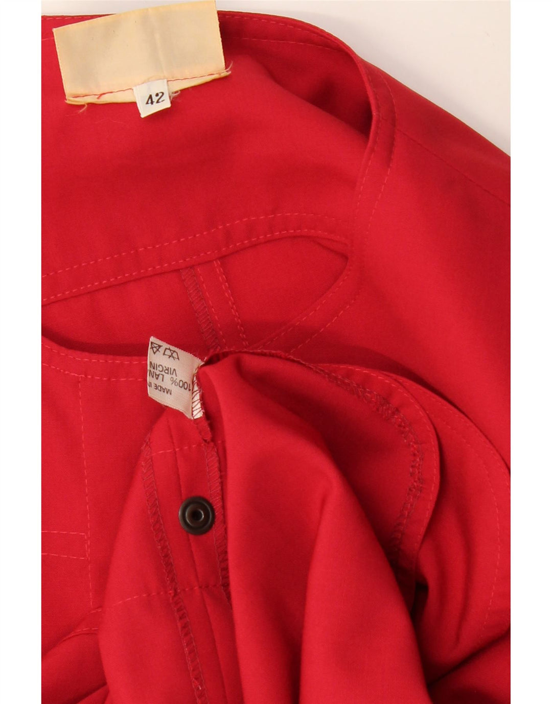 VINTAGE Dame Skjorte Bluse IT 42 Medium Red Virgin Wool