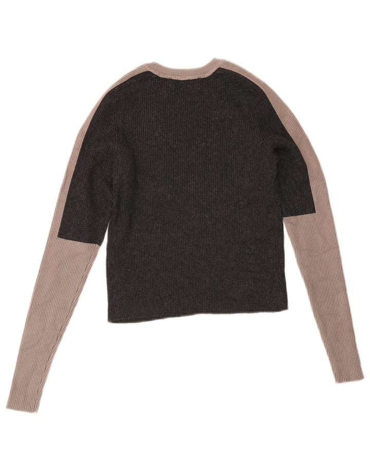 Zara Womens Crop Top Langærmet UK 12 Medium Grey Colourblock Viscose