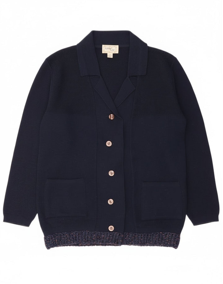 Vintage dame cardigan sweater IT 48 XL marineblå akryl