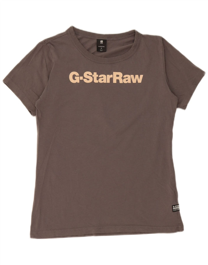 G-Star Dame Grafisk T-Shirt Top UK 12 Medium Grå Bomuld