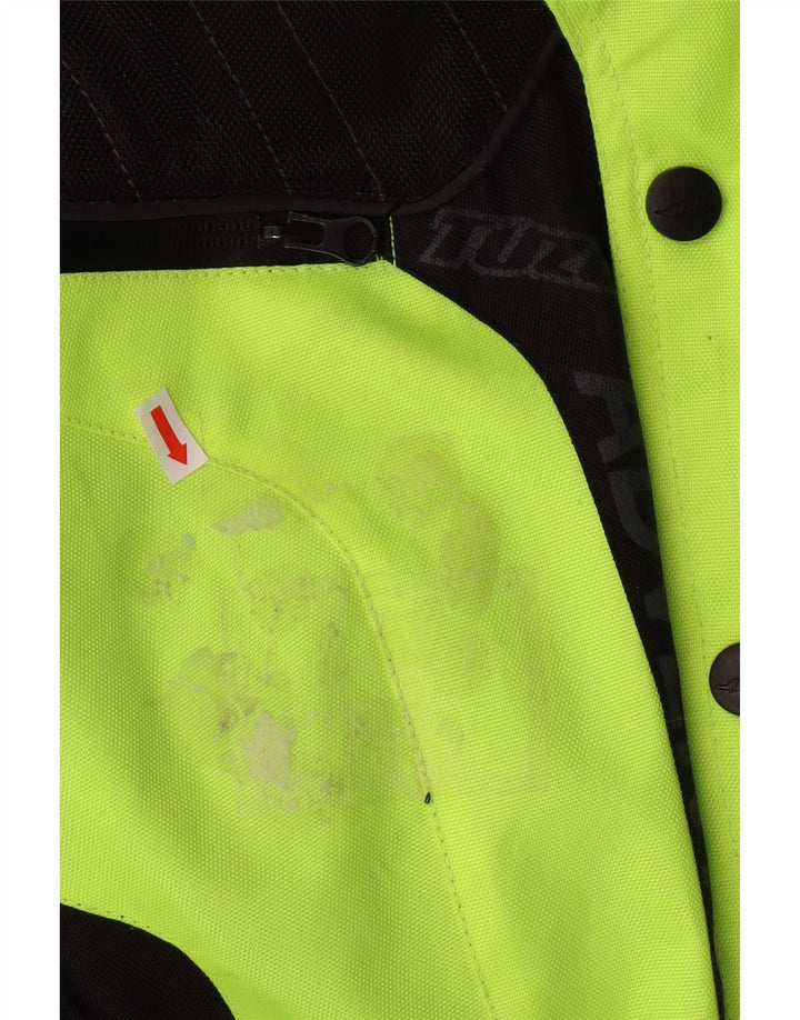 VINTAGE Herre grafisk Moto Racer Bomber Jacket UK 44 2XL Grøn Colourblock