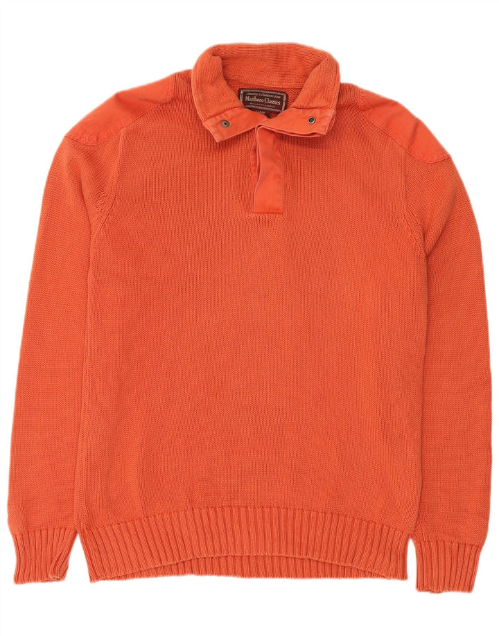 Marlboro Classics Herre Button Neck Jumper Sweater Stor Orange Bomuld
