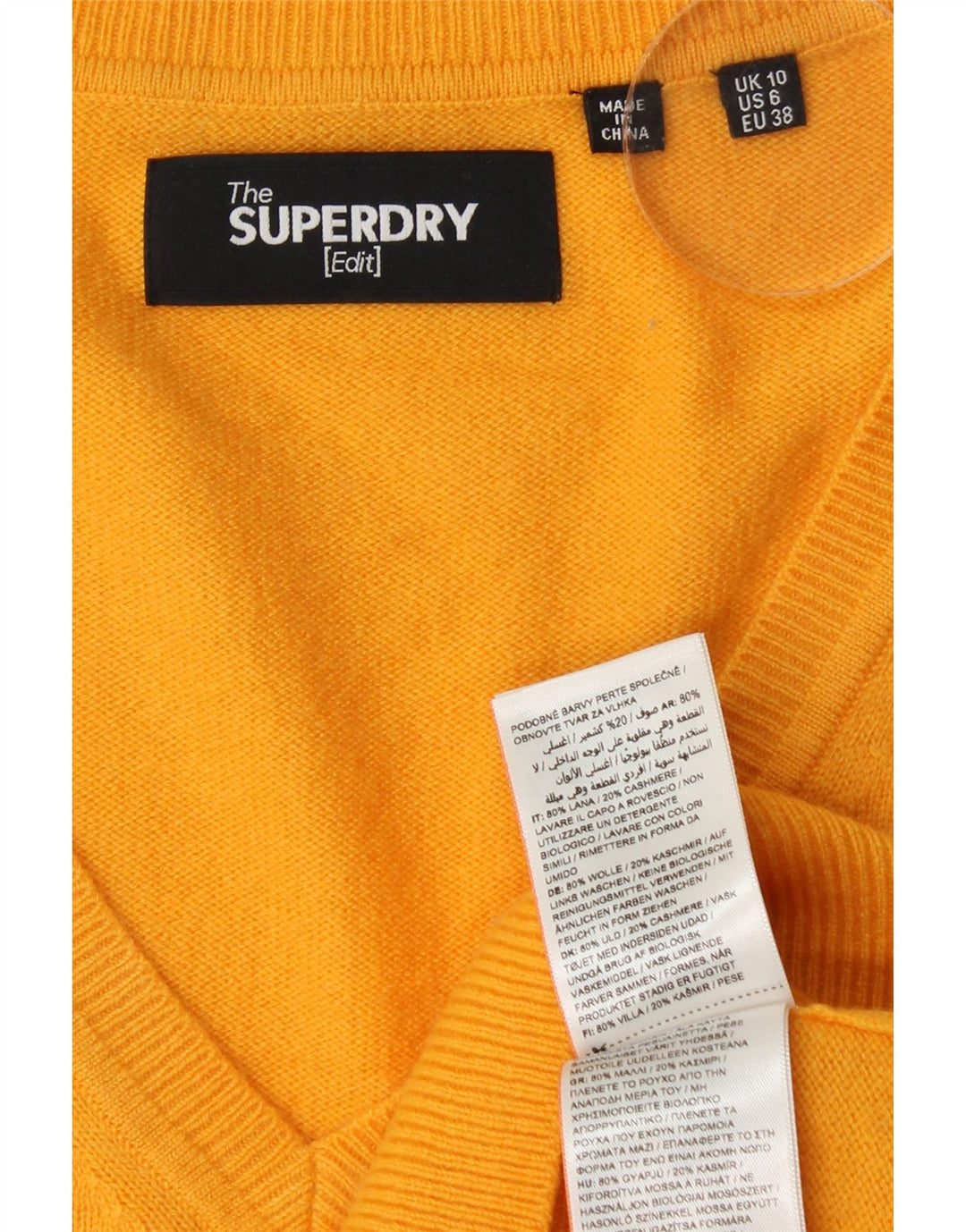 SUPERDRY Dame Oversized V-hals sweater UK 10 Lille gul uld