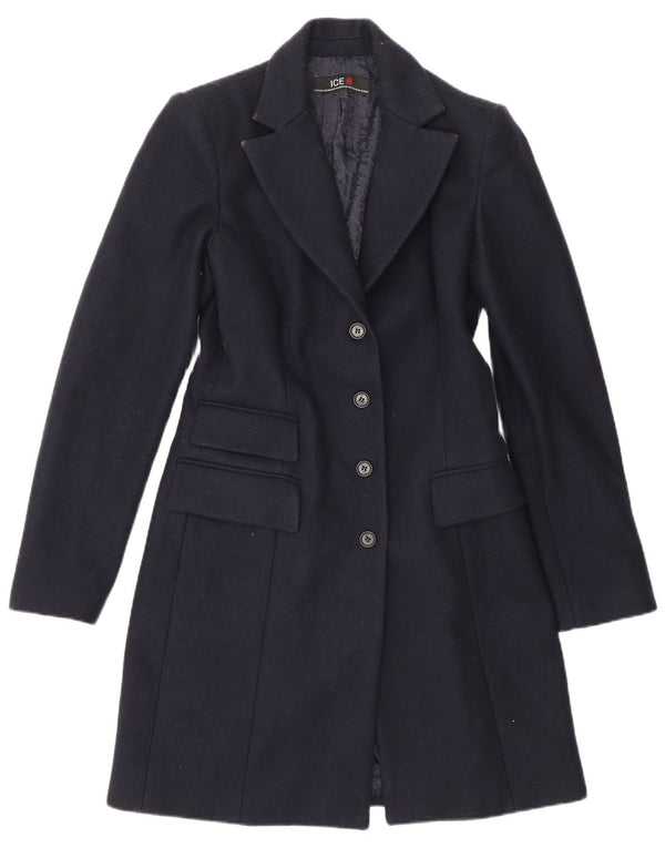 Iceberg Dame Overfrakke UK 10 Small Navy Blue Wool