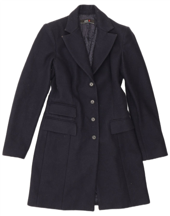 Iceberg Dame Overfrakke UK 10 Small Navy Blue Wool