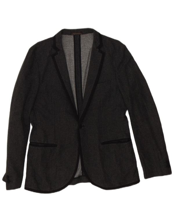Zara Herre 1-knaps blazerjakke EU 50 Medium Grå Viscose