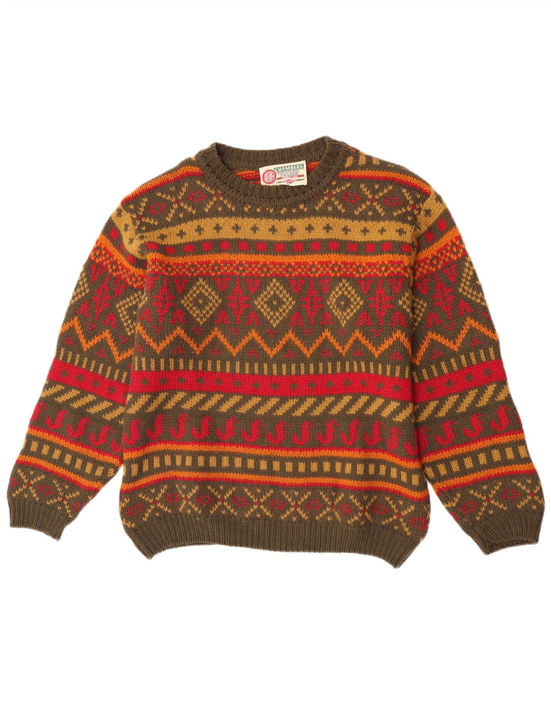 Chambers Herre Crew Neck Jumper Sweater Medium Grøn Geometrisk Uld