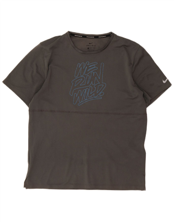 Nike Herre Dri Fit grafisk T-shirt top mellemgrå polyester