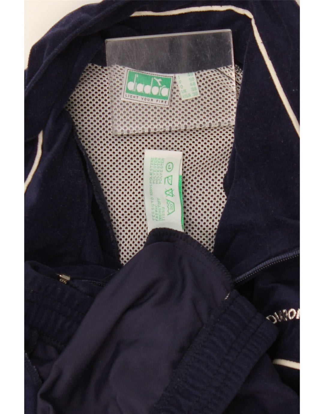 Diadora Herre grafisk velour træningsdragt topjakke UK 38 Medium Navy Blue