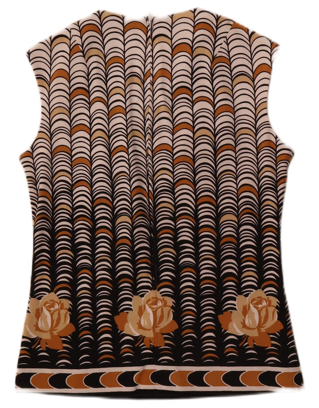 Vintage ærmeløs bluse til kvinder IT 40 Lille beige geometrisk polyester