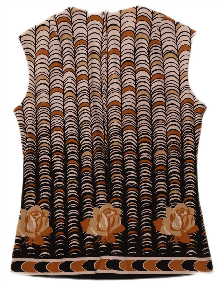 Vintage ærmeløs bluse til kvinder IT 40 Lille beige geometrisk polyester