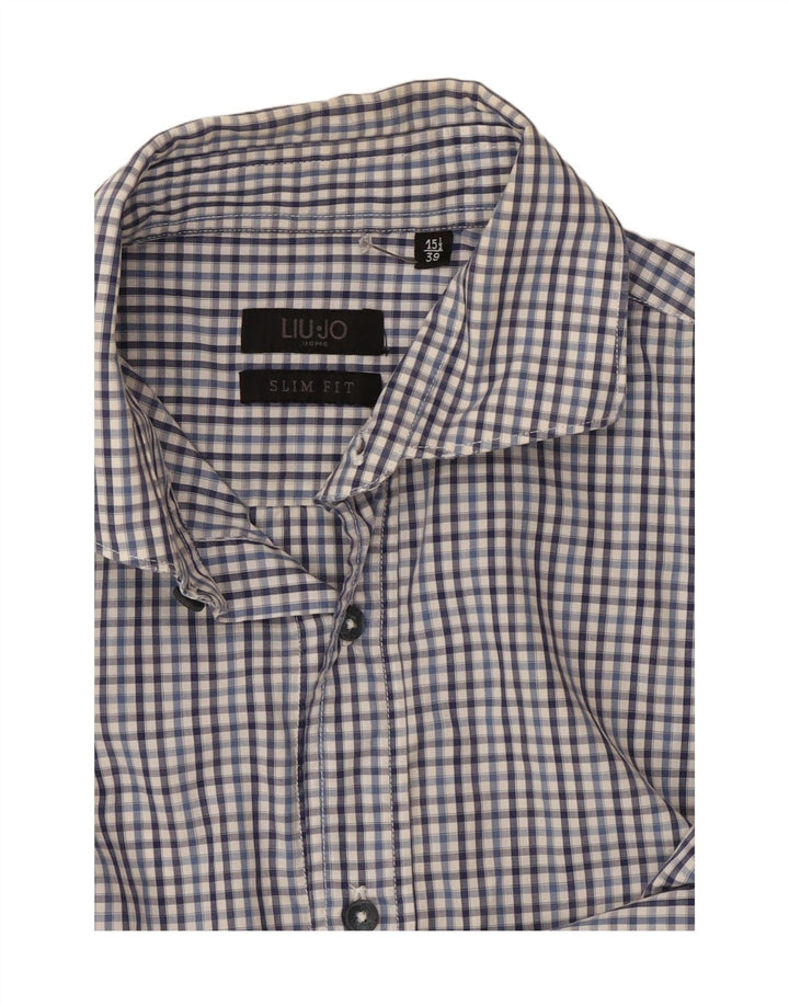 Liu Jo Herre Slim Fit Skjorte Størrelse 39 15 1/2 Medium Marineblå Ternet
