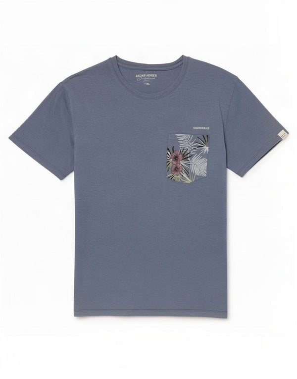 Jack & Jones Mens T-Shirt Top XL Blue Floral Cotton