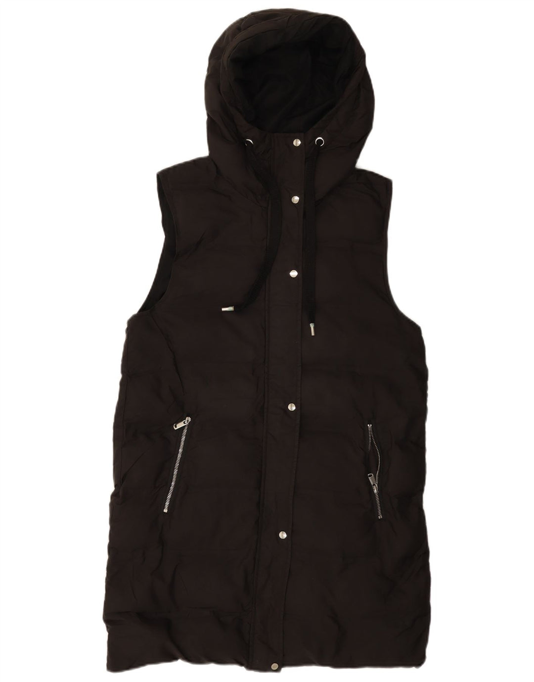 Zara Dame Hætte Polstret Gilet UK 10 Small Black Polyester