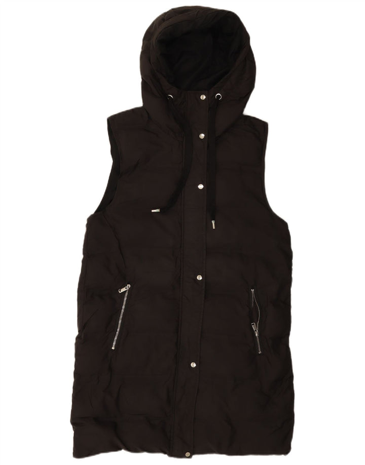 Zara Dame Hætte Polstret Gilet UK 10 Small Black Polyester