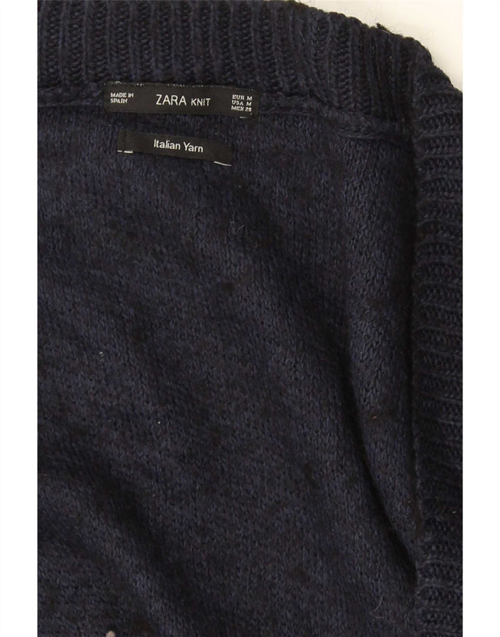 Zara Dame Oversized V-hals sweater UK 14 Medium Navy Blue Flecked