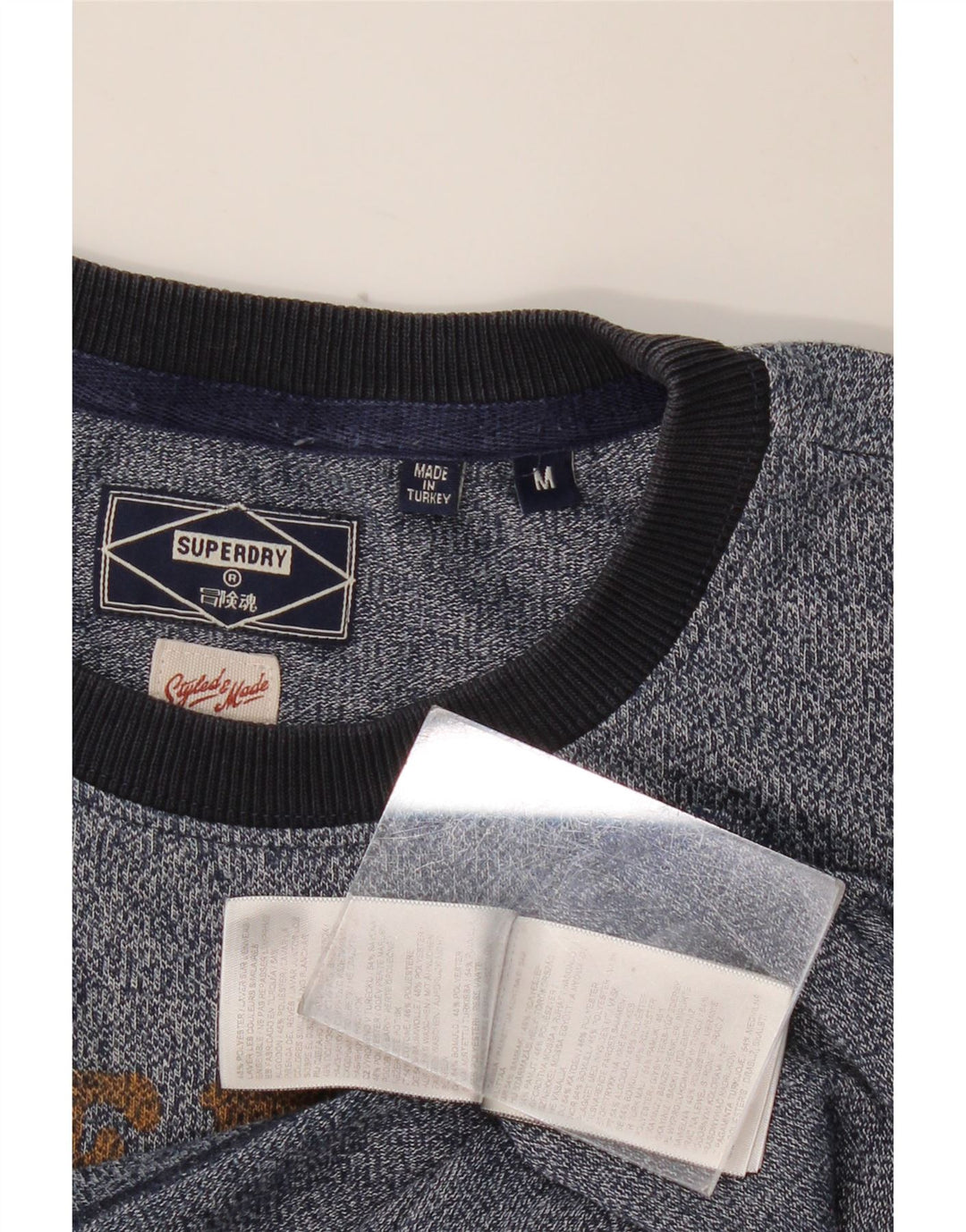 SUPERDRY Herre grafisk T-shirt Top Medium Marineblå Flecked Bomuld