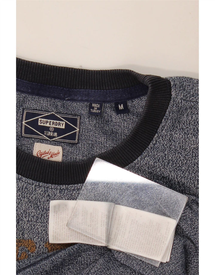 SUPERDRY Herre grafisk T-shirt Top Medium Marineblå Flecked Bomuld