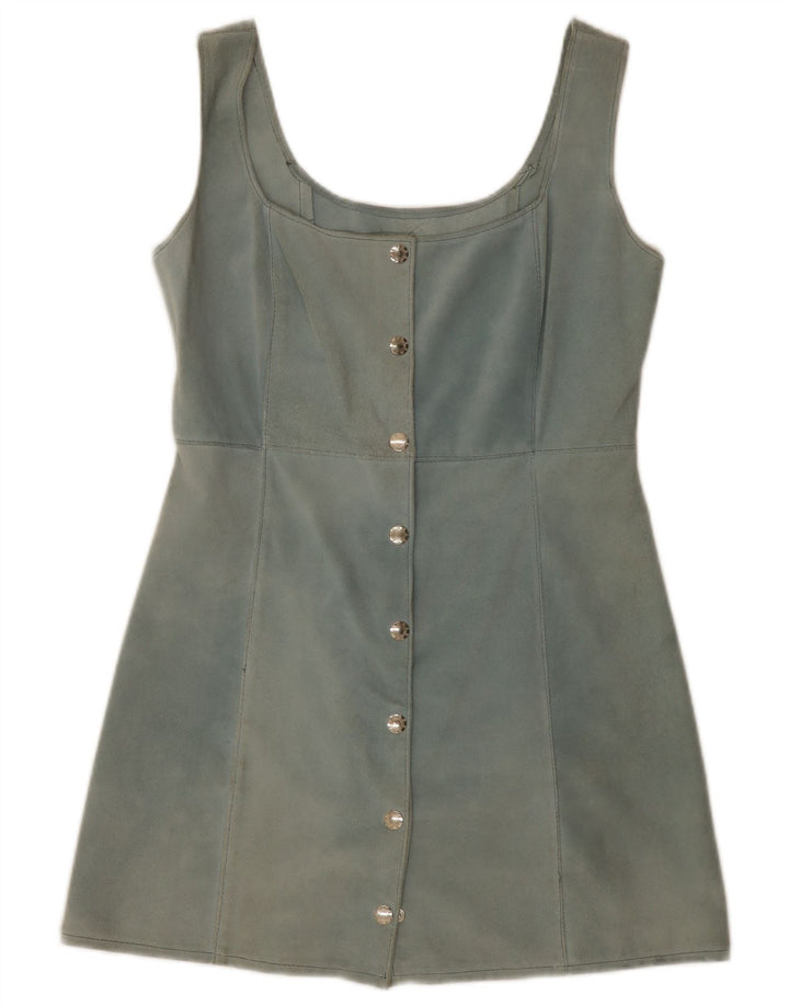 Vintage Dame Ruskind Ærmeløs Tunika Top UK 12 Medium Blue Læder