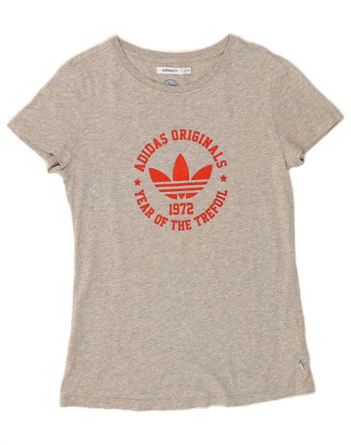 ADIDAS Womens Graphic T-Shirt Top EU 46 Large Grey Cotton Vintage Adidas and Second-Hand Adidas from Messina Hembry 