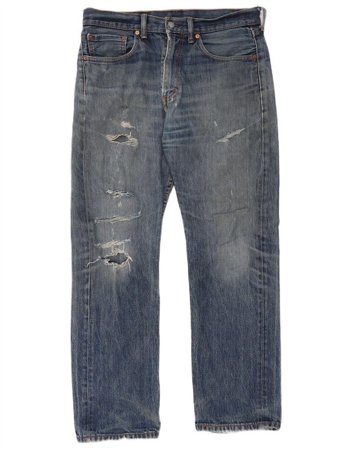 Levi's Herre 505 Distressed Straight Jeans W33 L30 Blå Bomuld