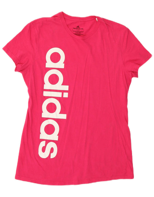 Adidas Dame Grafisk T-Shirt Top UK 16 Stor Pink Bomuld