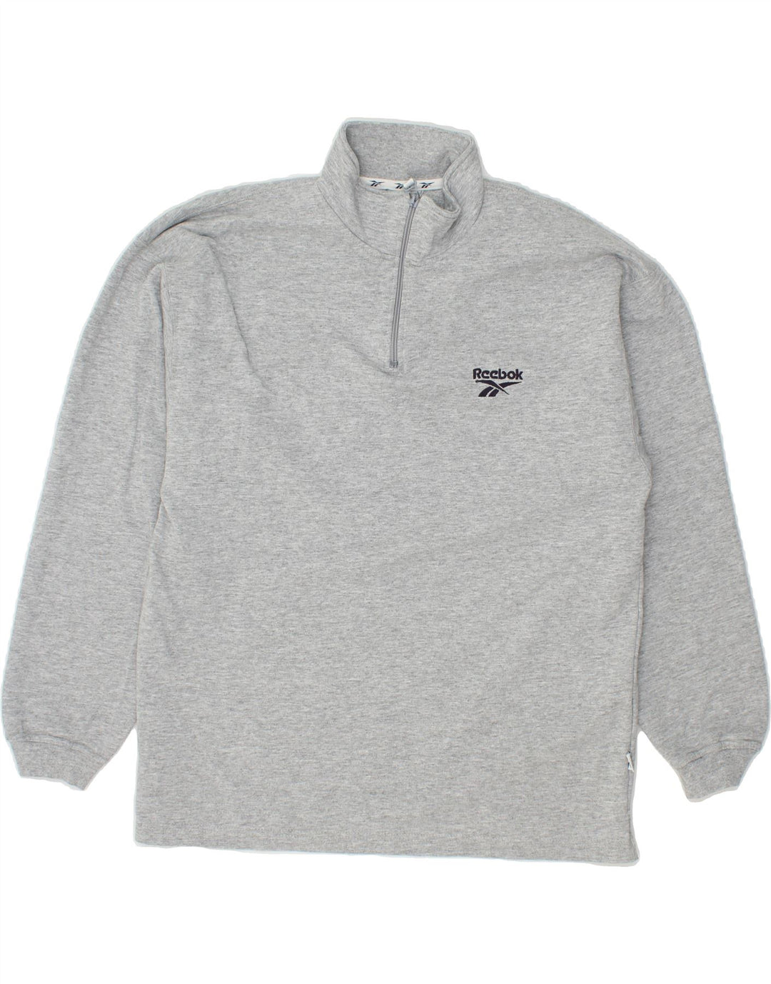 REEBOK Mens Zip Neck Sweatshirt Jumper Small Grey Cotton Vintage Reebok and Second-Hand Reebok from Messina Hembry 