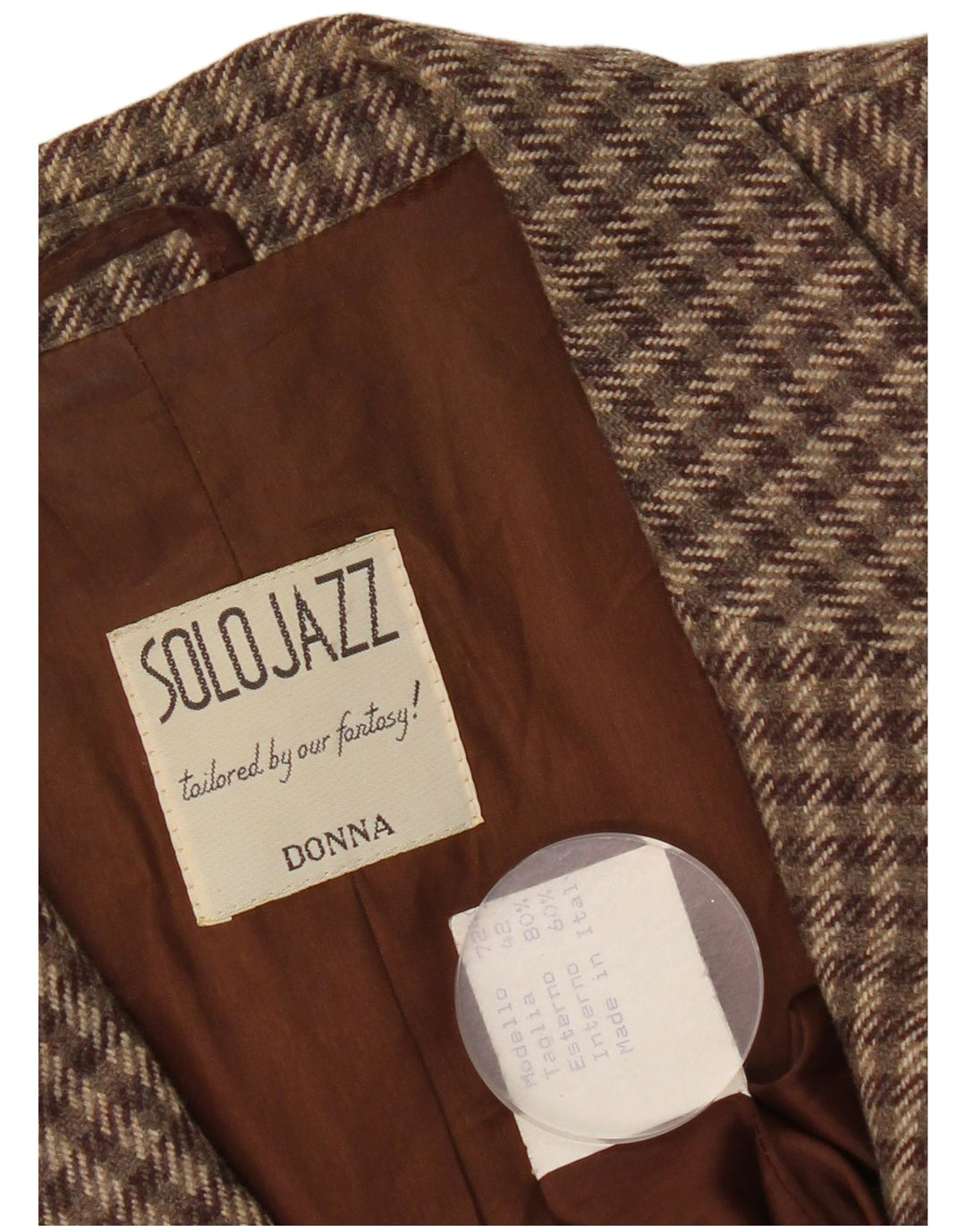Vintage Dame 2-knaps blazerjakke IT 42 Medium Brown Houndstooth Uld