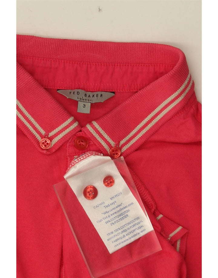 Ted Baker Herre Polo Neck Jumper Sweater Størrelse 3 Medium Pink Stribet