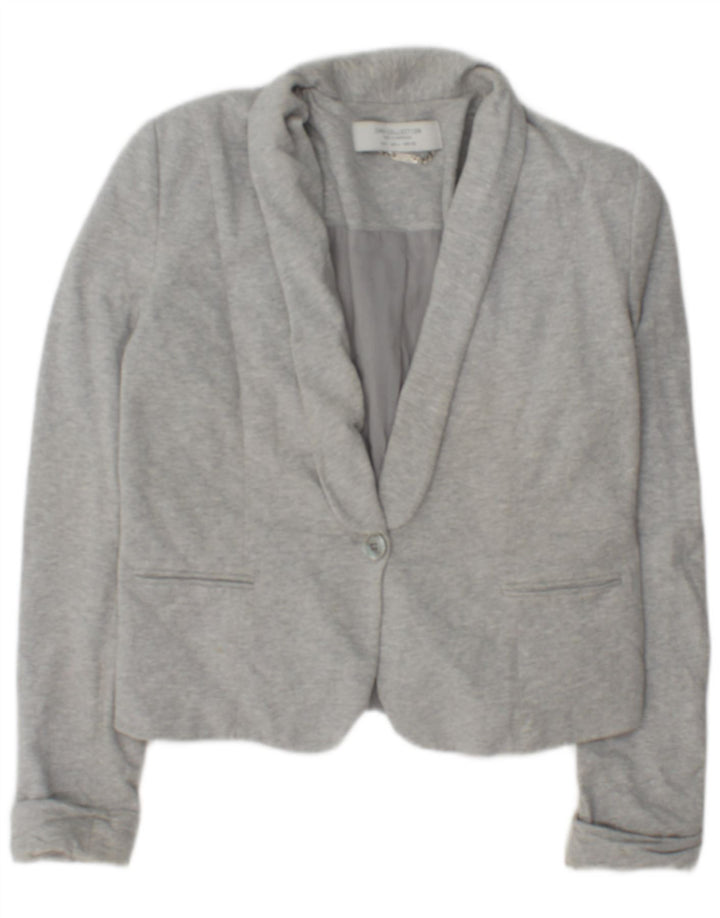 Zara Dame 1 Knap Blazer Jakke UK 14 Stor Grå Bomuld