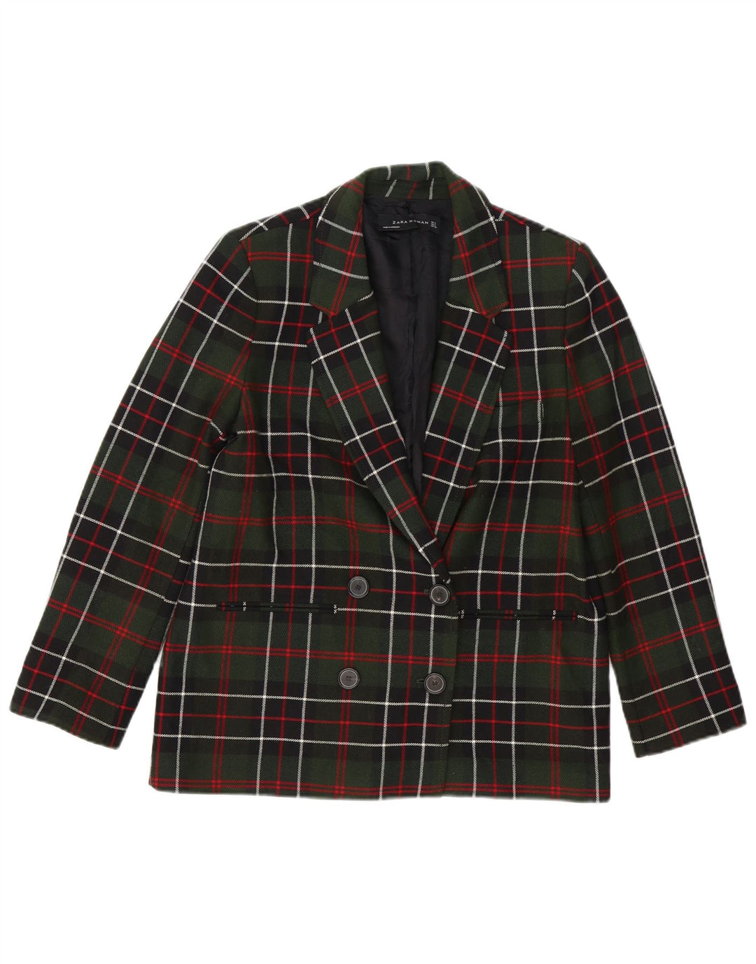 Zara Dame Oversized Double Breasted Blazer Jacket UK 10 Small Green Check