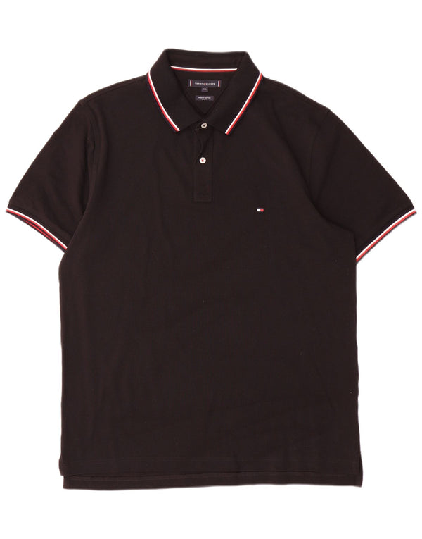 Tommy Hilfiger Herre Slim Fit Polo Shirt 2XL Sort Stribet Bomuld