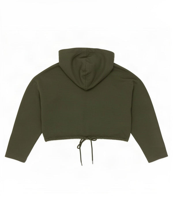 Zara Dame Crop Hoodie Jumper UK 16 Stor Khaki Bomuld