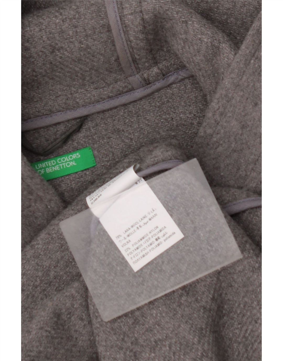 BENETTON Herre Hooded Duffel Coat UK 42 XL Grå Uld