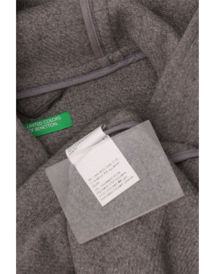BENETTON Herre Hooded Duffel Coat UK 42 XL Grå Uld