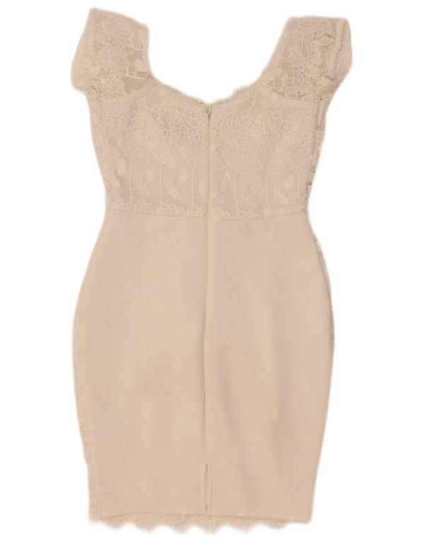 Lipsy Womens Lace Bodycon Dress UK 12 Medium White Floral Polyester