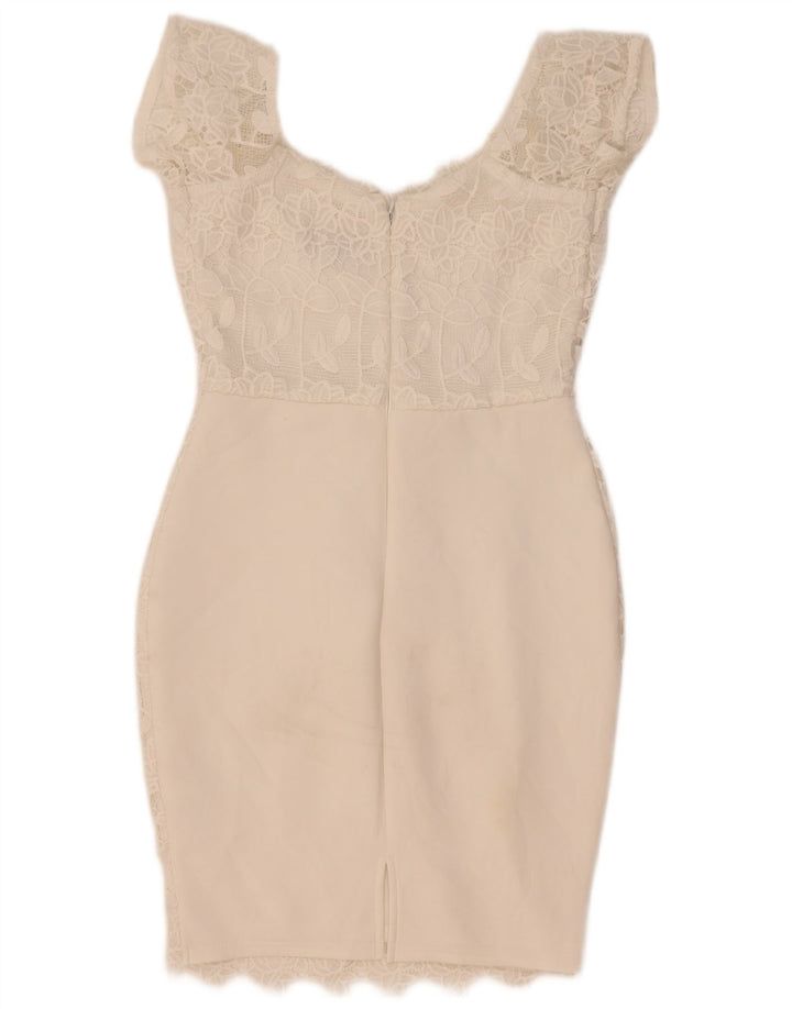Lipsy Womens Lace Bodycon Dress UK 12 Medium White Floral Polyester